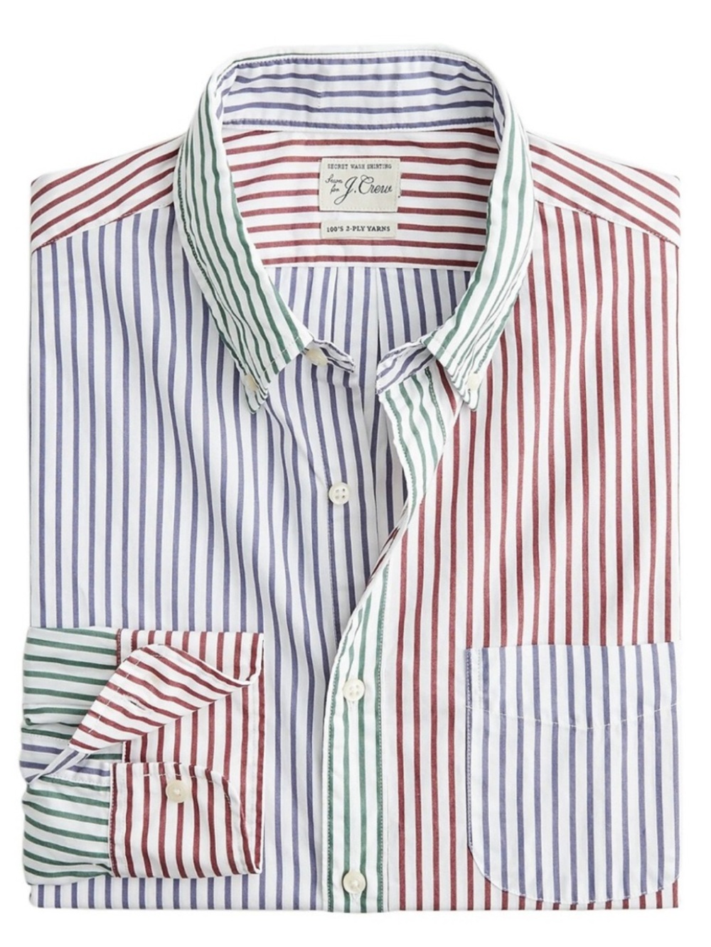 J. Crew 100s 2 ply yarns Men’s Multi-Stripe Button-Down Shirt - Red, Blue &Green